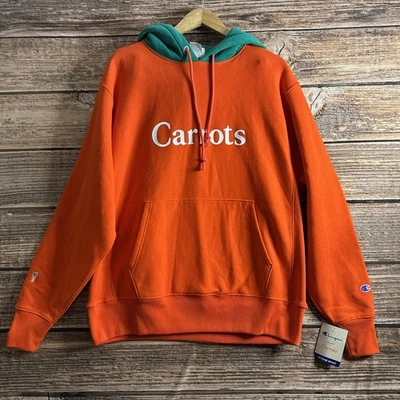 Pulôver com capuz Cenouras X Champion tecido reverso laranja verde masculino suéter grande - Imagem 1 de 4