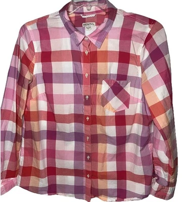 Blusa Mujer XL MERONA Rosa y Blanco Cuadros 100% Algodón Cottage Core LEER Foto 1 de 4
