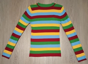 Vtg 70s Mod Stretchy Rib Knit Striped Mock Neck Multicolor Sweater XS - Picture 1 of 7