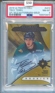 Troy Terry 2018-19 Ultimate Introductions Gold Auto #UI13 PSA 8 NM-MT Rookie - Picture 1 of 2