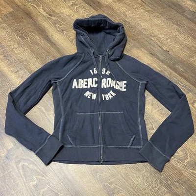 Sudadera con capucha vintage Y2K Abercrombie Fitch 1892 para mujer grande azul marino cremallera deletreada Foto 1 de 4