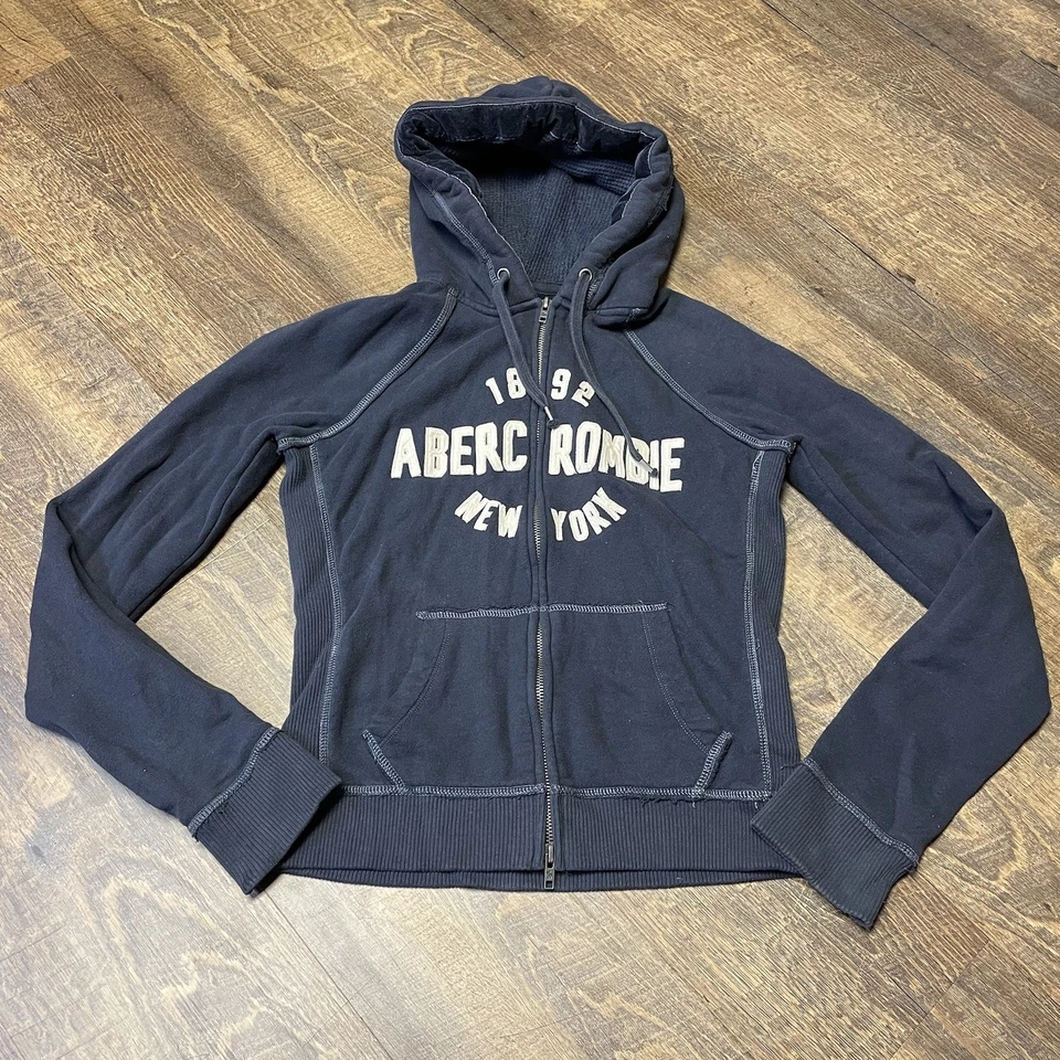 Vintage Y2K Abercrombie Fitch 1892 Women’s Large Navy Hoodie Zip Spelled Out - Image 1 of 4