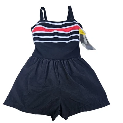 VTG Longitude Swimsuit Womens SZ 8 Black Red One Piece Modest Shorts Control - Image 1 of 4