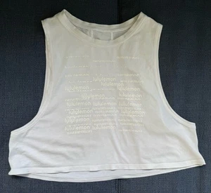lululemon white tank top With Their Name Over The Front Sz 4 EUC - Picture 1 of 3