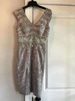 Sue Wong Nocturne Beaded Embellished Lined Evening Dress Platinum Gray Sz 6 EUC - Image 1 of 4