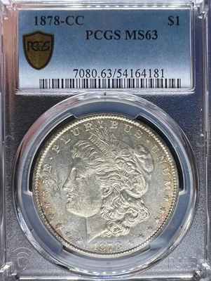 Dólar de plata Morgan 1878 CC GRADUACIÓN PROFESIONAL MS63 TIENE TONO LIGERO ECHA UN VISTAZO Foto 1 de 3
