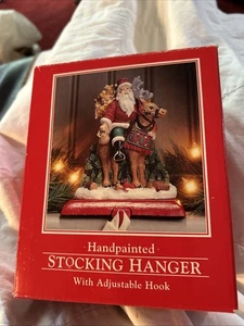 Vtg 1996 POTPOURRI Hand Painted Cast Iron Stocking Holder Santa On Reindeer - Picture 1 of 15