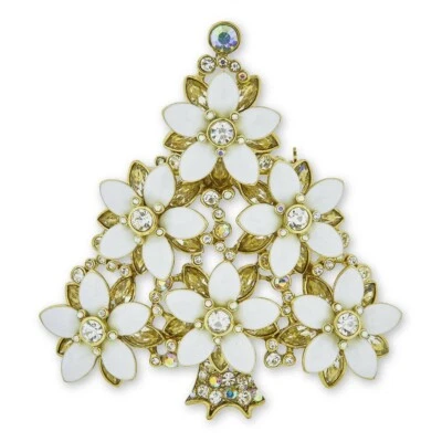 Heidi Daus Holiday Poinsettia Crystal and White Enamel Tree Pin - Image 1 of 4