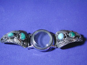 "Justin Moris"" Reloj Turquesa Plateado Navajo Usado Puntas Banda Firmado - Imagen 1 de 4