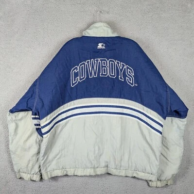 Chaqueta acolchada vintage Starter Dallas Cowboys para hombre XL azul gris NFL años 90 Pullover Foto 1 de 4