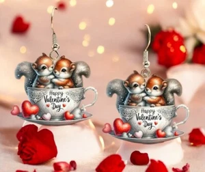 Fashion Two Squirrels in cup Dangle Adorable Earrings Cute Style Gift ***NEW*** - Picture 1 of 3