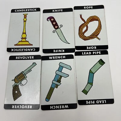 All 6, 1960 CLUE Replacement Weapons Cards Authentic Original From 1960 Game - Image 1 of 2