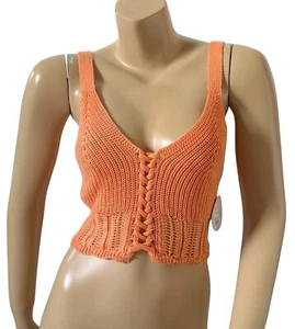 JOLIE & JOY Womens Size Small Orange Sleeveless Sweater Knit Crop Tank Top Shirt - Picture 1 of 7
