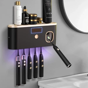 s for Bathrooms, UV Toothbrush Sanitizer Wall Mounted with Toothpaste Dispenser, - Picture 1 of 12