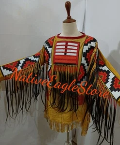 Old American Style Buckskin Wildleder Versteck Sioux Perlen Fransen Powwow Shirt SXZ78 - Bild 1 von 3