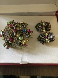 Weiss Vintage Multi Strass Brosche & Ohrring Set - Bild 1 von 5