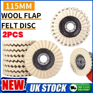 2x 115 mm Wollfilz Fächerscheibe Abschlussscheibe Polierpads für Winkelschleifer - Bild 1 von 21