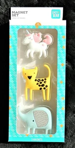 Adorable 3pc Set of Refrigerator Magnets Unicorn Kitty Cat & Elephant Pen & Gear - Picture 1 of 1