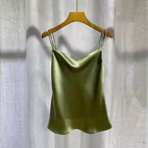 Women Lady Silky Solid Tank Top Strappy Satin Vest Casual Shirt Sleeveless New - Picture 1 of 21