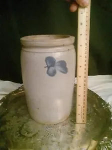 Vaso de gres esmalte salado del siglo XIX con 3 hojas de trébolto (aprox 1 galón) - Imagen 1 de 12