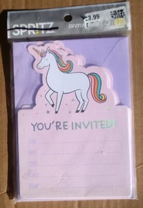 Children's Party Invitations 10 Count Unicorn Pink with Lavender Envelopes NIP - Picture 1 of 3