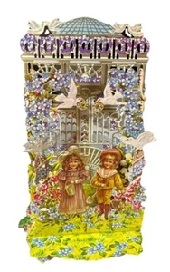 Antike schöne 3-lagige ausklappbare Geburtstagskarte 1930er Jahre, Germany 7x4 3/8" - Bild 1 von 5