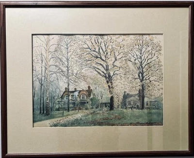 1953 Hand Drawn Colored Pencil Drawing Of 2 Houses Springfield, IL By N.B. Hanes - Image 1 of 4