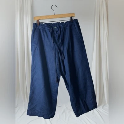 Ralph Lauren Mujer’s Azul Marino Lino Cordón Corto Pierna Ancha Pantalones Medianos Foto 1 de 4