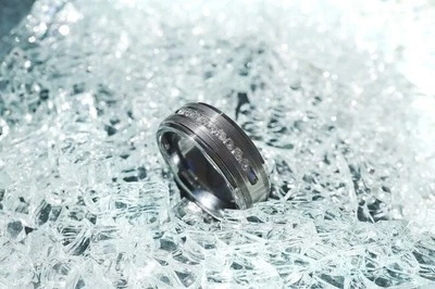 Men's Tungsten Silver 9-Channel Set White Diamonds Minimalist Wedding Ring - 8mm - Image 1 of 3