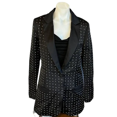 Blazer Nasty Gal Collection Negro Estrás Satinado MEDIANO Tachonado Cóctel RARO  Foto 1 de 4