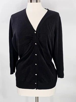 Cárdigan Talbots Mujer 2X Negro Botones Cristal Cuello en V Manga 3/4 Clásico Carrera Foto 1 de 4