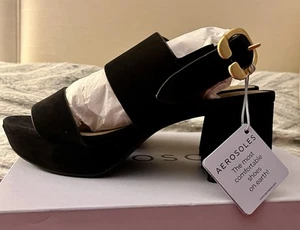 NUEVAS Sandalias de Tacones con Plataforma para Cámara Gamuza Negra Hebilla Dorada Talla 8.5 Nuevas en Caja - Imagen 1 de 8