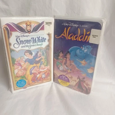 Disney VHS Lot - Aladdin + Snow White New With Good Seals Animated Movies - Image 1 of 4
