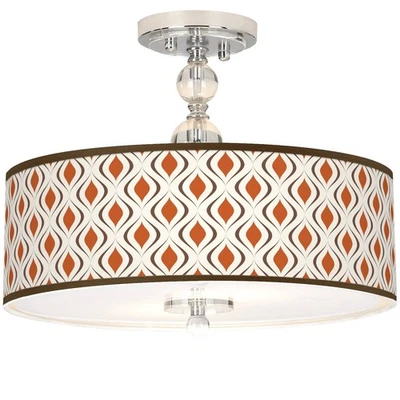 Retro Lattice Giclee 16" Wide Semi-Flush Ceiling Light - Image 1 of 4
