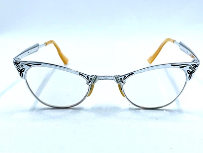 Marco de gafas de sol MC Catseye 4 1/10 12K GF tono plateado negro grabado de colección Foto 1 de 4