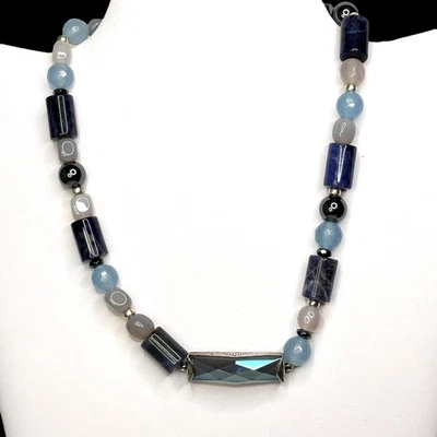 2010s Silpada Sterling Stretch Necklace Smoky Quartz Sodalite Chalcedony 15in - Image 1 of 4