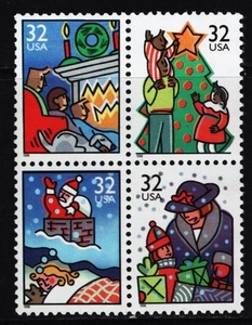 **OFF paper #3108-11 Christmas- Family Scenes 32c (used block of 4) 1996 _n200 - Picture 1 of 1