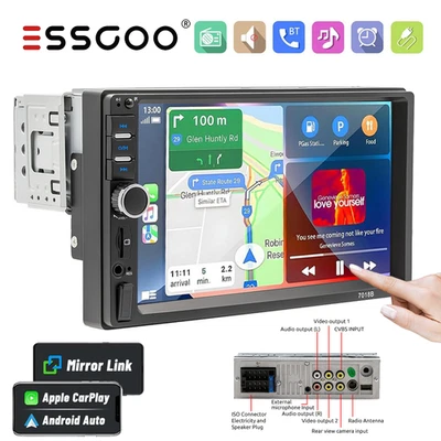 Single 1DIN 7" Car Stereo Radio Apple/Android CarPlay FM BT USB Touch Screen AUX - Image 1 of 4