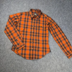 Men's Cat Lumberjack Shirt Long Sleeve Check Button Down Size M Orange G11-21 - Picture 1 of 20