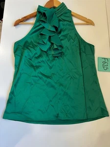 Event Collection Ruffled High Neck Halter Sleeveless Blouse Green Silky Size 12 - Picture 1 of 7