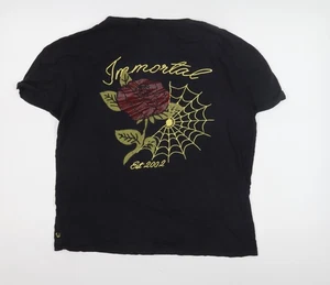 True Religion Unisex Black V-Neck T-Shirt M Embroidered - Picture 1 of 12