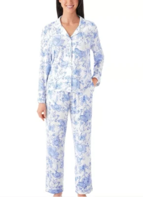 Conjunto de pijama de 2 piezas para mujer Member's Mark azul floral blanco XXL botón Top pantalón NUEVO Foto 1 de 4