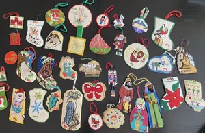Lot of 36 Handmade Folk Art Embroidered Tapestry Christmas Ornament Vintage - Picture 1 of 18
