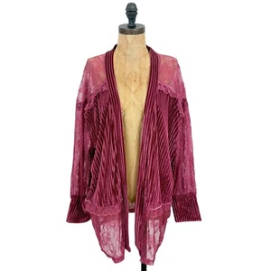 POL Anthropologie Lace Velvet Robe Duster S Open Cardigan Burgundy Pink NEW B80 - Picture 1 of 5