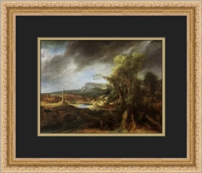 Paisaje Rembrandt van Rijn con obelisco estampado enmarcado personalizado Foto 1 de 2