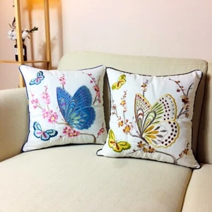 1pc Butterfly Peacock Flower Embroidery Cushion Cover Retro Pillow Case No Core - Picture 1 of 22