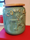 Vtg McCoy Stoneware GRN Glaze Gingerbread Cookie Jar Pottery New Wood Lid EUC