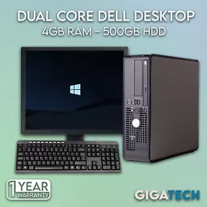 Paquete de PC DELL PC DE ESCRITORIO DE DOBLE NÚCLEO Y COMPUTADORA TFT DE 17" CON WINDOWS 10 4 GB 500 GB - Imagen 1 de 1