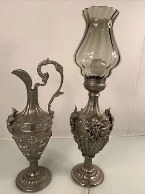 VINTAGE TABLE Lamp Vase Urn Set 18" w/ Glass Top; Home Decor SEE PHOTOS - Image 1 of 4