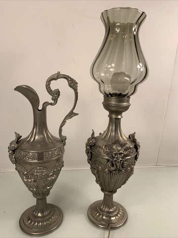 VINTAGE TABLE Lamp Vase Urn Set 18" w/ Glass Top; Home Decor SEE PHOTOS Cover